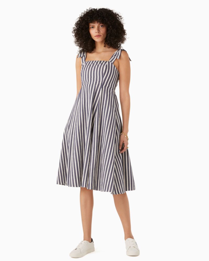 Kate Spade,Basket Stripe Fit-And-Flare Dress,cotton,Parisian Navy image number 0