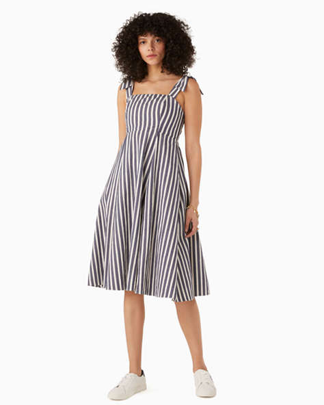 Kate Spade,basket stripe fit-and-flare dress,cotton,Parisian Navy