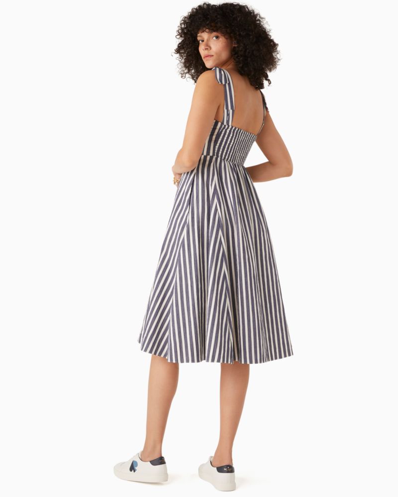 Kate Spade,Basket Stripe Fit-And-Flare Dress,cotton,Parisian Navy