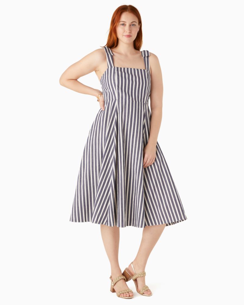 Kate Spade,Basket Stripe Fit-And-Flare Dress,cotton,Parisian Navy