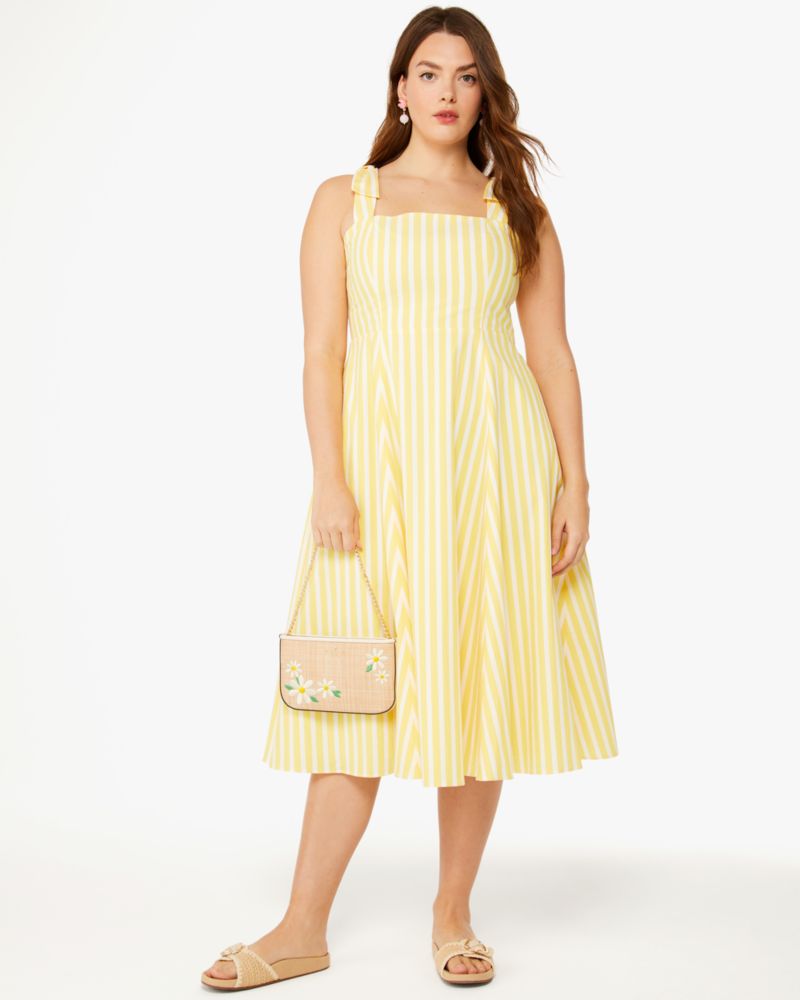 Kate Spade,Basket Stripe Fit-And-Flare Dress,cotton,Dandelion