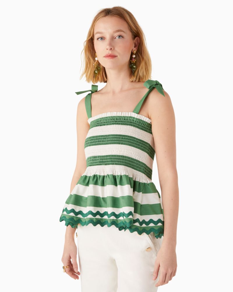 Kate Spade,beach time stripe smocked top,cotton,Green Bean