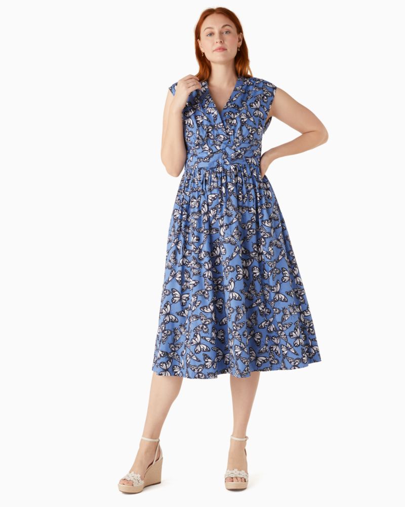 Poplin Bow Butterfly Print Dress