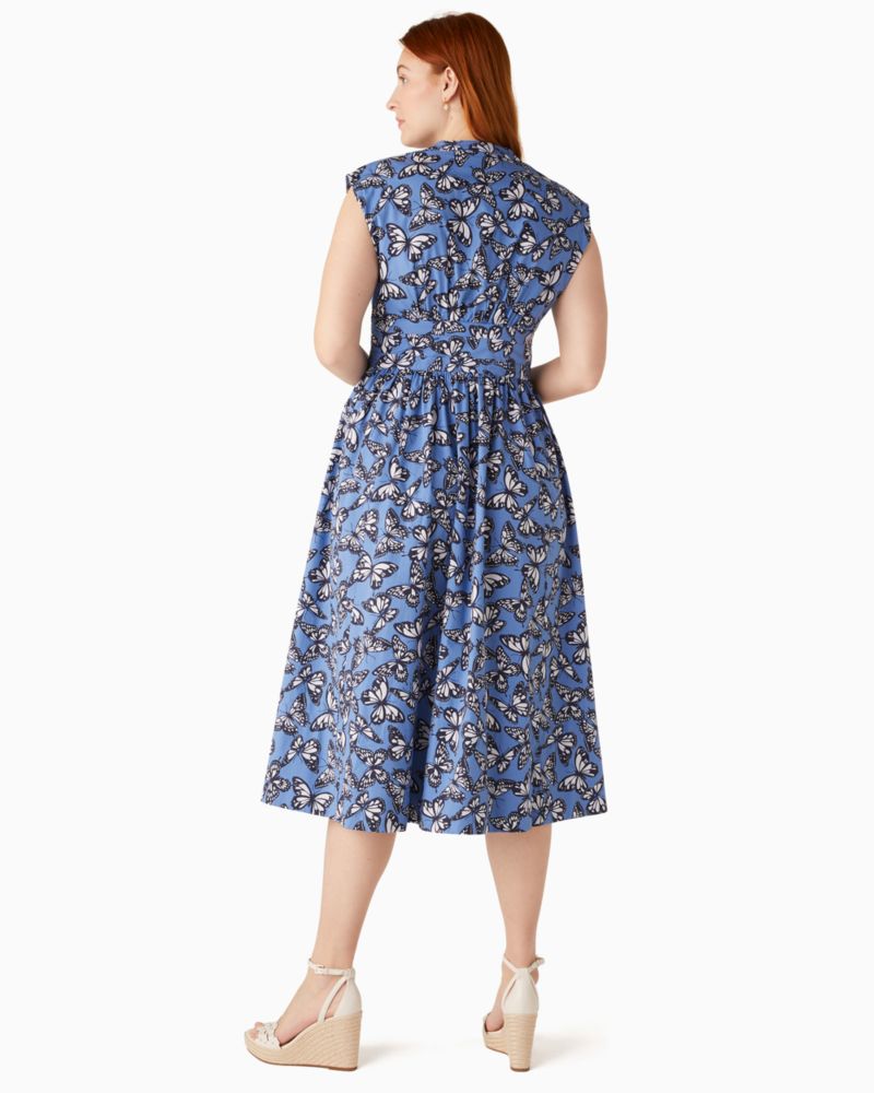 Kate Spade,Poplin Bow Butterfly Print Dress,Cotton Blend,Deep Cornflower