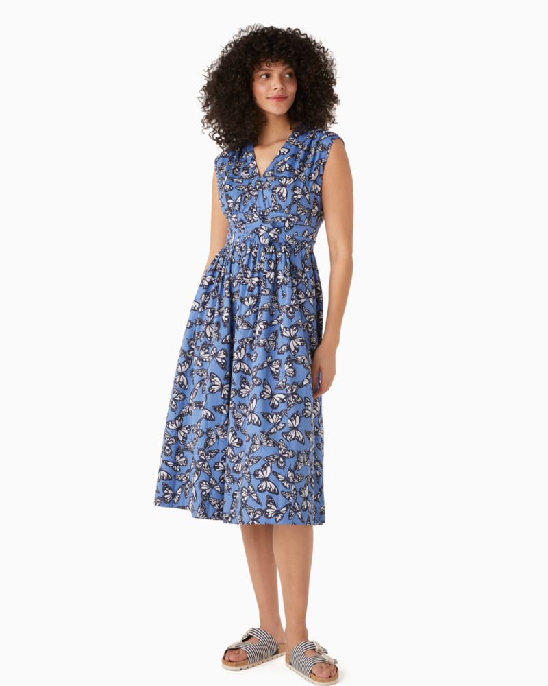 Poplin Bow Butterfly Print Dress