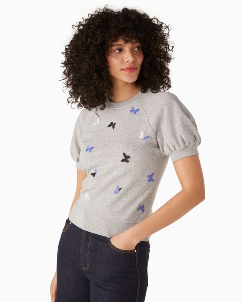Kate Spade,Embroidered Butterfly Pullover Sweatshirt,cotton,Grey Melange image number 0