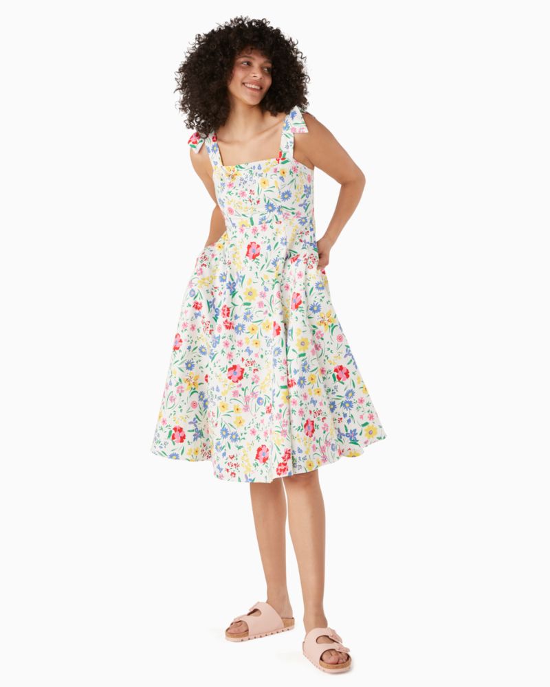 Kate Spade,garden bouquet fit-and-flare dress,Cotton Blend,Cream