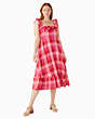 Kate Spade,picnic woven ruffle midi dress,Linen,Deep Hibiscus Multi