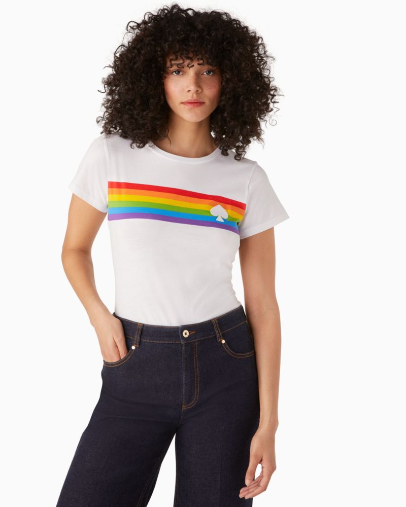 Kate Spade,rainbow stripe logo tee,cotton,Fresh White image number 0