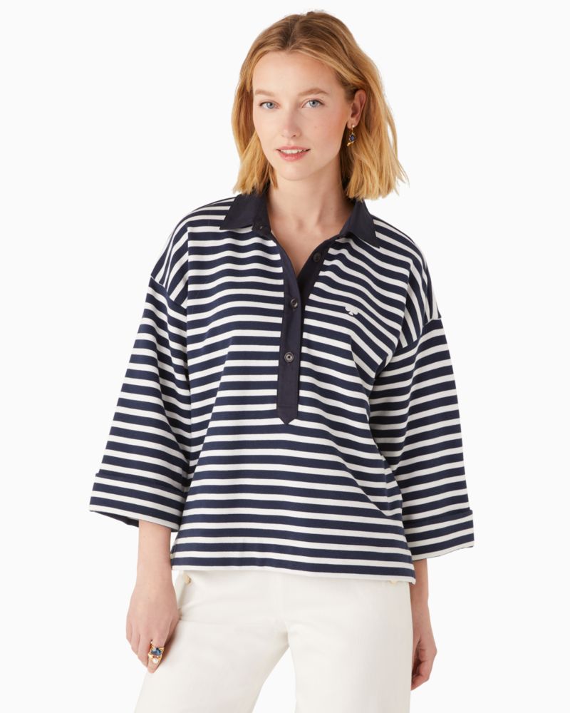 Kate Spade,striped polo knit pullover,Parisian Navy