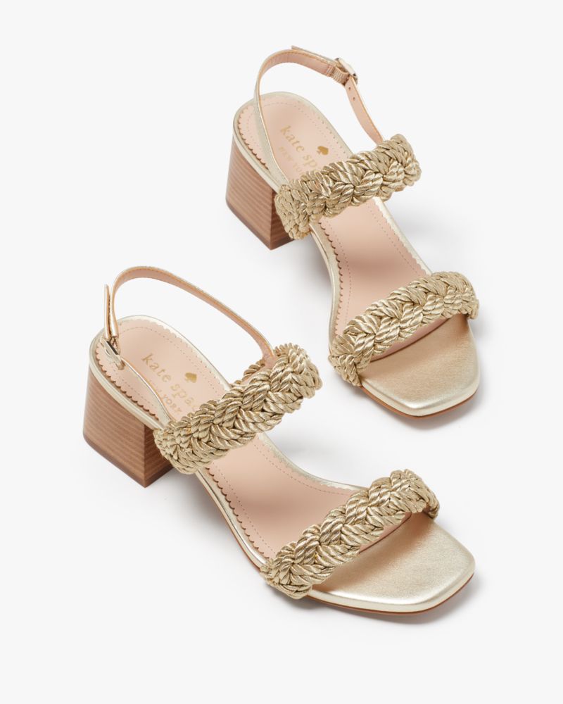 Kate Spade,Valentina Mid Sandals,Woven,Faux Leather,Sandals,Braided,Cocktail,Gold,Metallic