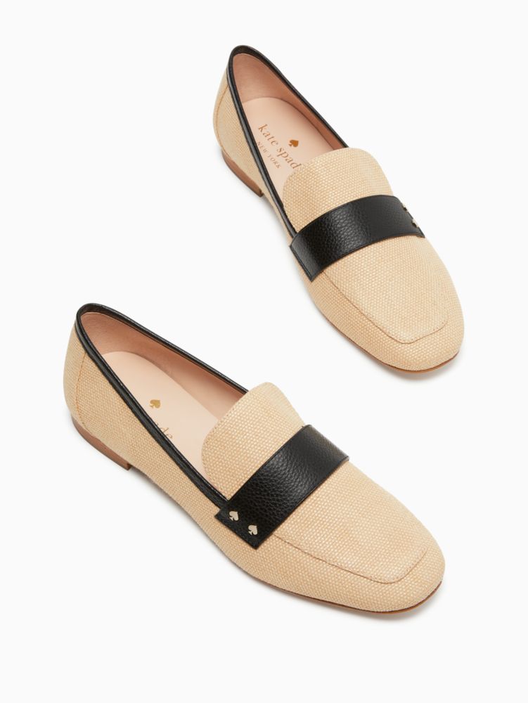 Kate Spade,Marina Flats,Rubber,Flats,Loafer,Straw,Piping,Penny Loafer,Color Block,Casual,Black