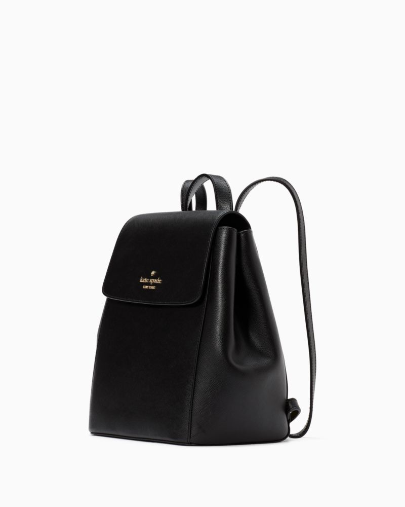 Kate Spade,Madison Flap Backpack,Leather,Backpack,Logo,Word Embellishment,Lined,Casual,Black