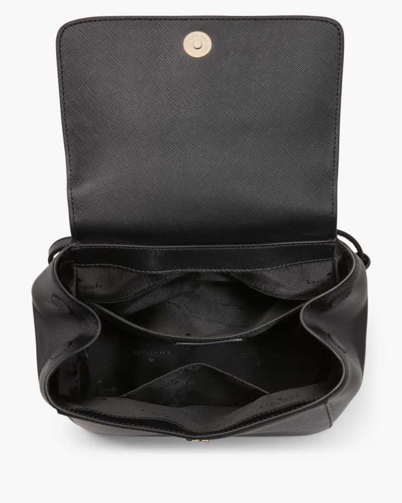 Kate Spade,Madison Flap Backpack,Leather,Backpack,Logo,Word Embellishment,Lined,Casual,Black