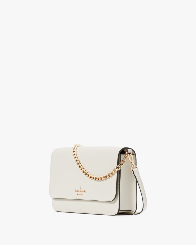 Kate Spade,Madison Willow Medium Flap Convertible Crossbody,Leather,Crossbody,Logo,Metal,Lined,Gold Metal,Day Party,White