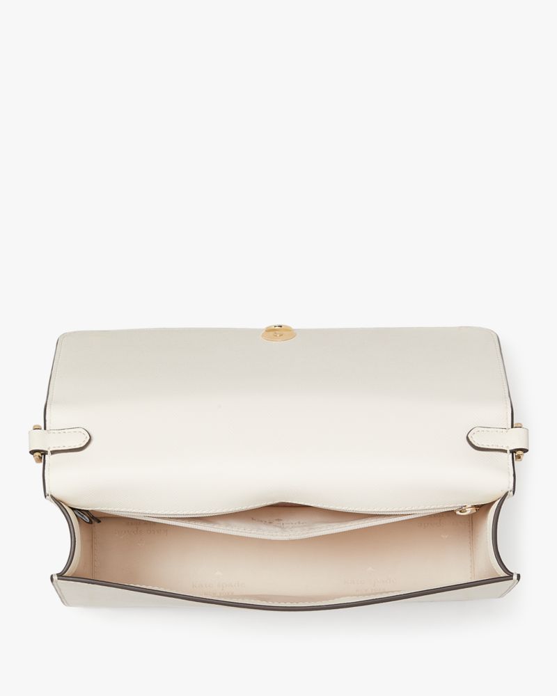 Kate Spade,Madison Willow Medium Flap Convertible Crossbody Purse,Leather,Crossbody,Logo,Metal,Lined,Gold Metal,Day Party,White