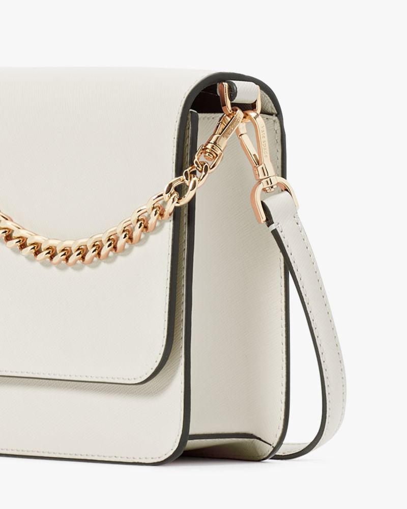 Kate Spade,Madison Willow Medium Flap Convertible Crossbody Purse,Leather,Crossbody,Logo,Metal,Lined,Gold Metal,Day Party,White