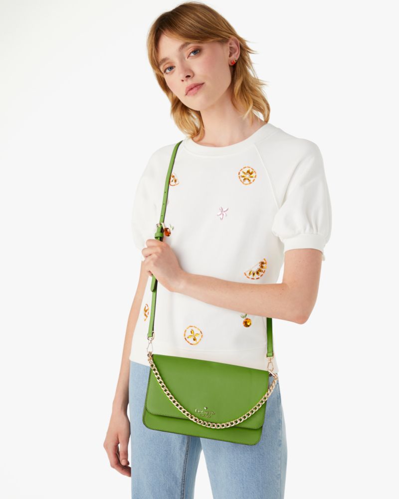 Kate Spade,Madison Willow Medium Flap Convertible Crossbody,Leather,Crossbody,Logo,Metal,Lined,Gold Metal,Day Party,Green