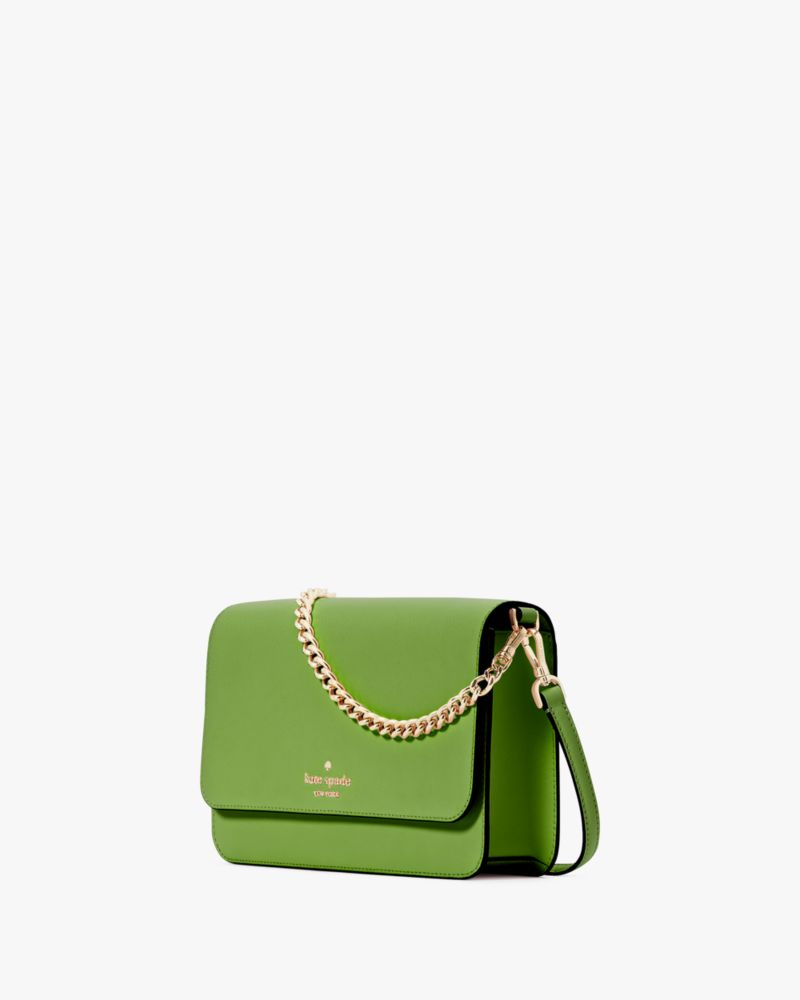 Kate Spade,Madison Willow Medium Flap Convertible Crossbody,Leather,Crossbody,Logo,Metal,Lined,Gold Metal,Day Party,Green