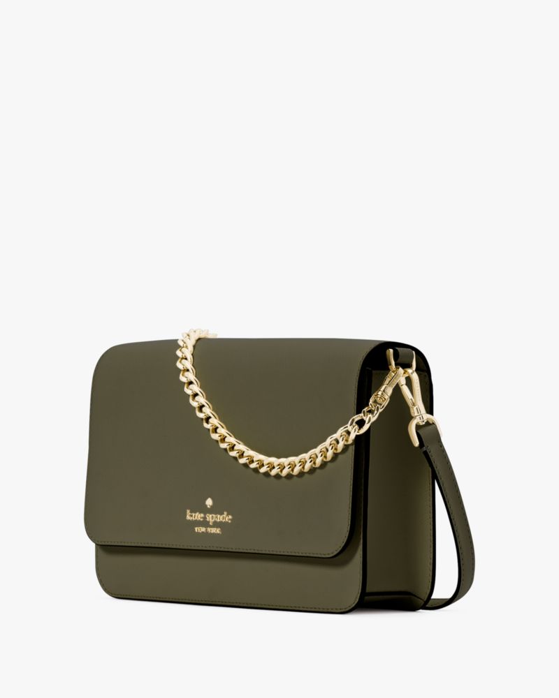 Kate Spade,Madison Willow Medium Flap Convertible Crossbody Purse,Leather,Crossbody,Logo,Metal,Lined,Gold Metal,Day Party,Olive