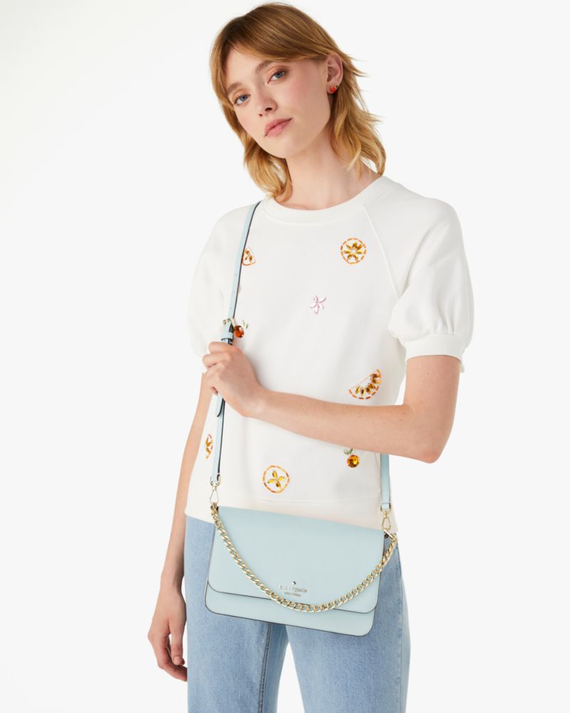 Kate Spade,Madison Willow Medium Flap Convertible Crossbody,Leather,Crossbody,Logo,Metal,Lined,Gold Metal,Day Party,Blue