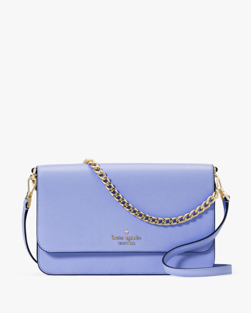 Kate Spade,Madison Willow Medium Flap Convertible Crossbody Purse,Leather,Crossbody,Logo,Metal,Lined,Gold Metal,Day Party,Blue