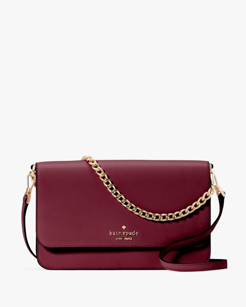 Kate Spade,Madison Willow Medium Flap Convertible Crossbody,Leather,Crossbody,Logo,Metal,Lined,Gold Metal,Day Party,