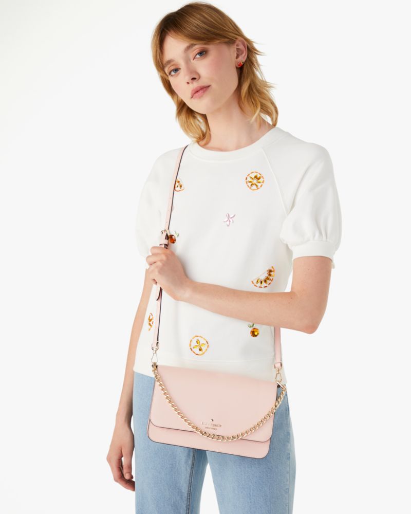 Kate Spade,Madison Willow Medium Flap Convertible Crossbody,Leather,Crossbody,Logo,Metal,Lined,Gold Metal,Day Party,Pink