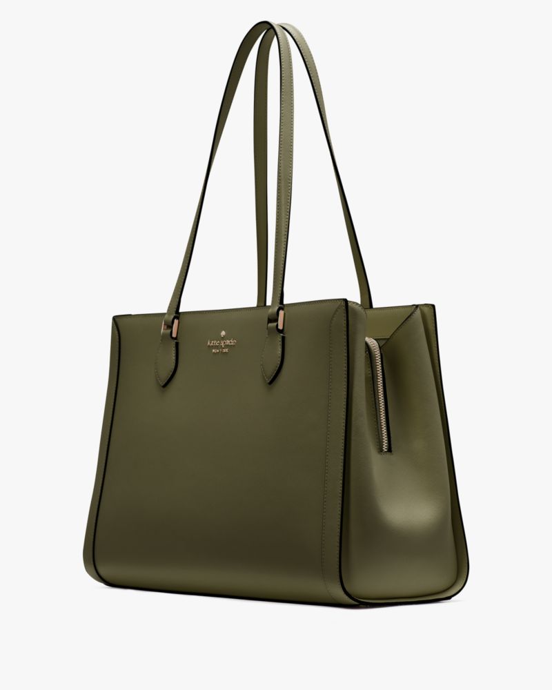 Kate Spade,Madison Saffiano East West Leather Large Laptop Tote,Leather,Tote,Logo,Metal,Lined,Work,Olive