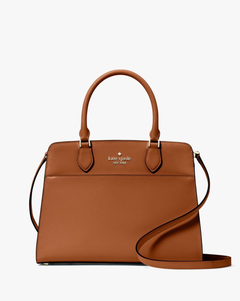 Kate Spade,Madison Saffiano Leather Medium Satchel,Leather,Satchel,Logo,Metal,Lined,Work,Brown