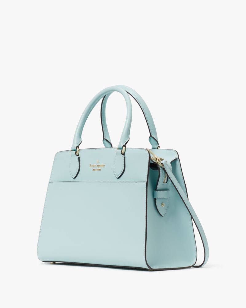 Kate Spade,Madison Medium Satchel,Leather,Satchel,Metal Material,Logo,Metal,Lined,Casual,Work,Blue
