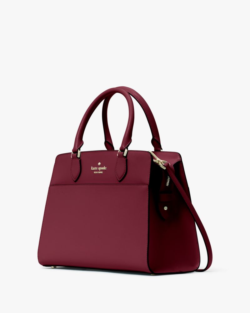 Kate Spade,Madison Saffiano Leather Medium Satchel,Leather,Satchel,Logo,Metal,Lined,Work,Maroon