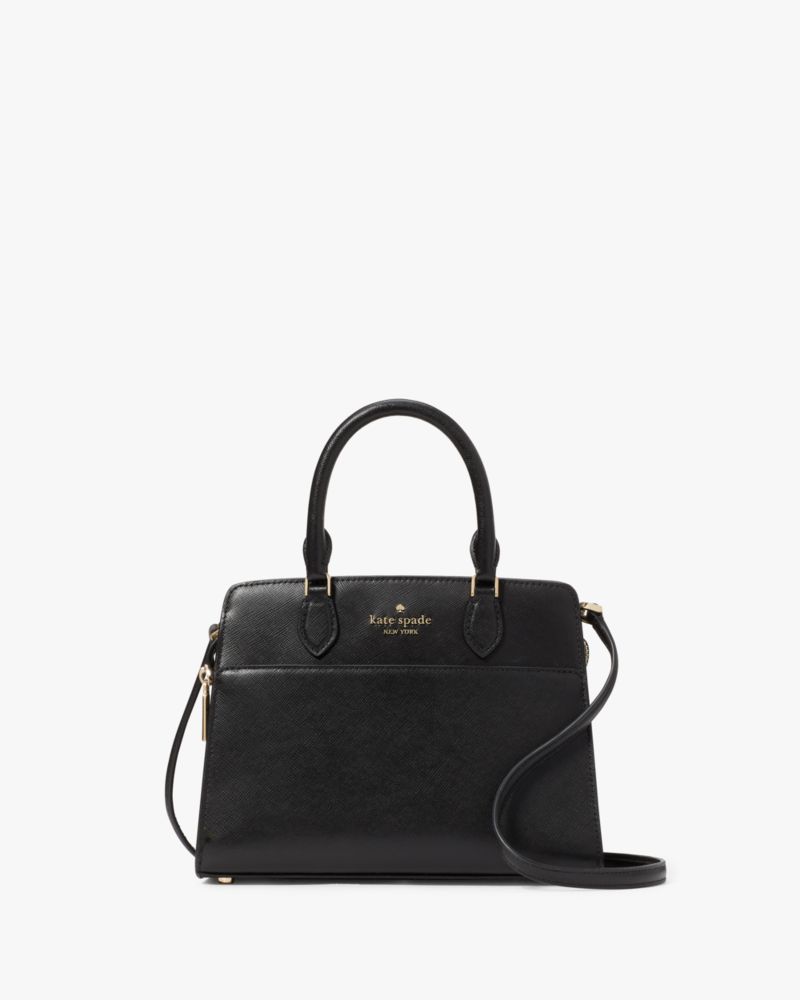 Kate Spade,Madison Small Satchel,Leather,Satchel,Metal,Logo,Lined,Casual,Black