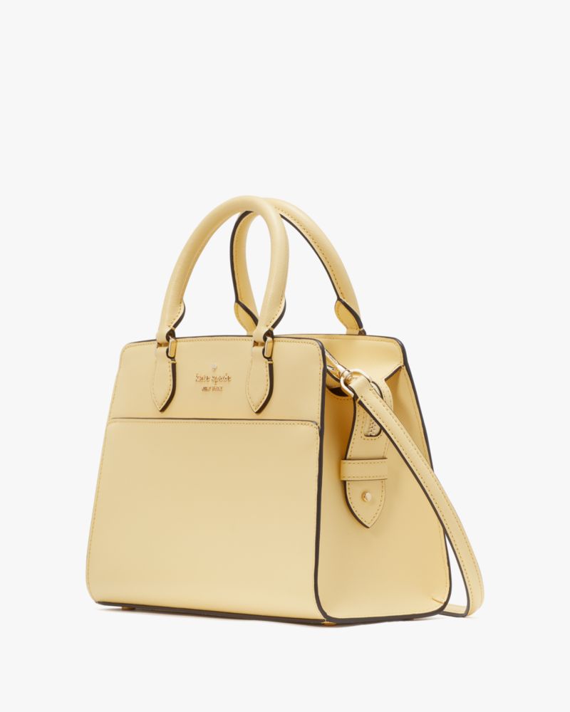 Kate Spade,Madison Saffiano Leather Small Satchel,Leather,Satchel,Logo,Metal,Lined,Casual,Beige