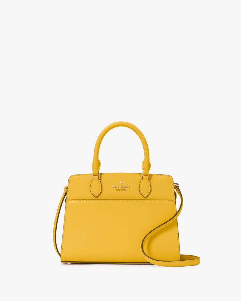 Kate Spade,Madison Small Satchel,Leather,Satchel,Metal,Logo,Lined,Casual,Yellow