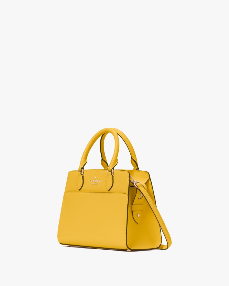 Kate Spade,Madison Small Satchel,Leather,Satchel,Metal,Logo,Lined,Casual,Yellow