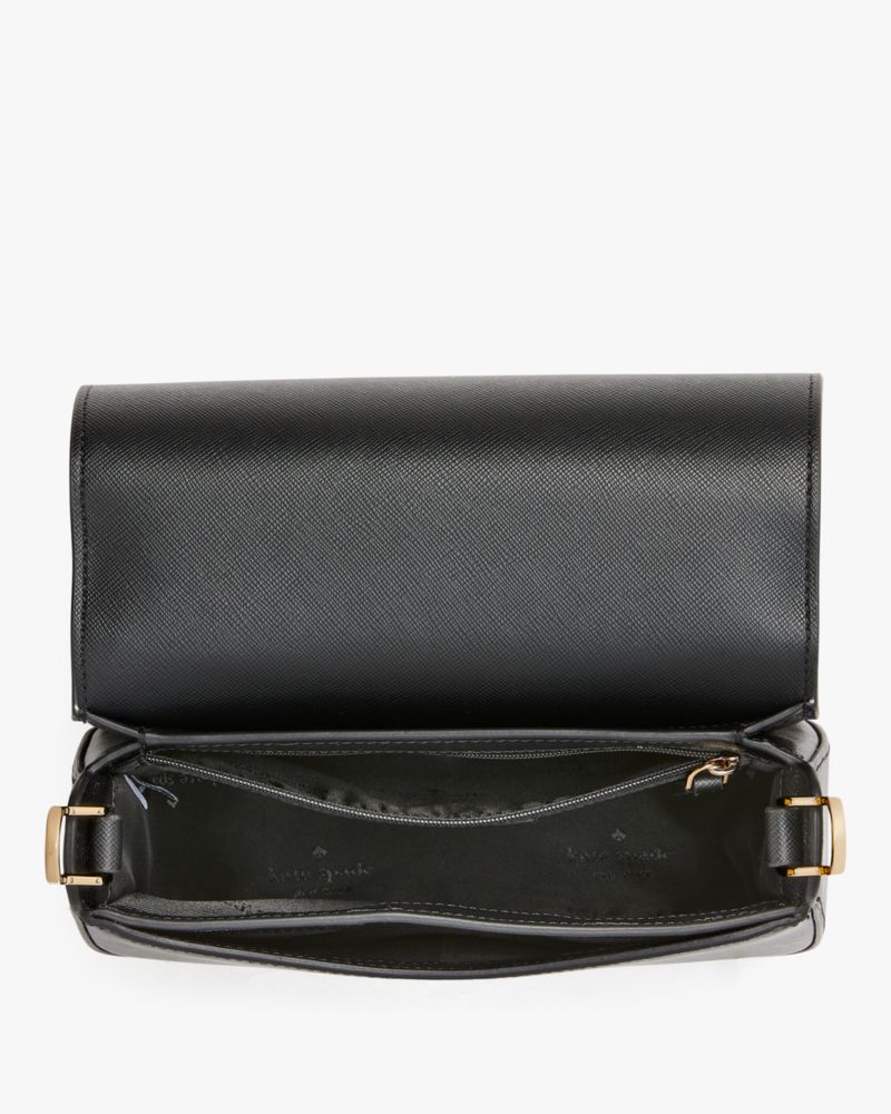 Kate Spade,Madison Saffiano Leather Saddle Bag,Leather,Crossbody,Logo,Metal,Lined,Casual,Black