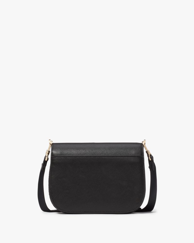 Kate Spade,Madison Saffiano Leather Saddle Bag,Leather,Crossbody,Logo,Metal,Lined,Casual,Black