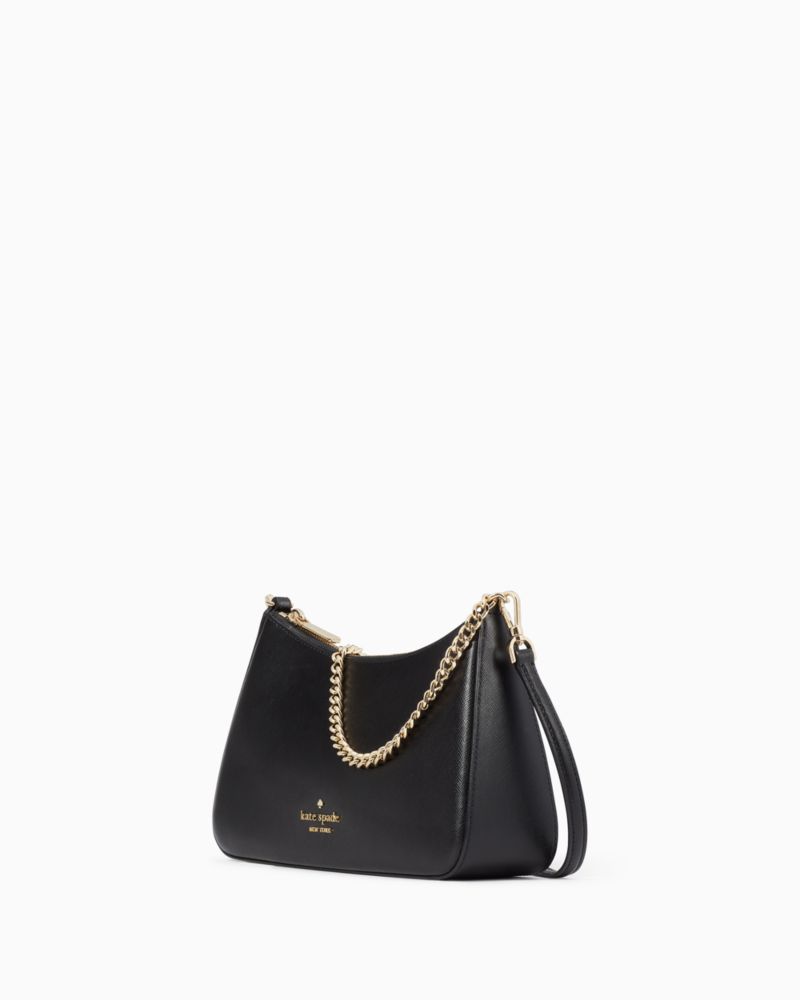 Kate Spade,Madison Convertible Crossbody,Leather,Crossbody,PVC,Metal,Logo,Lined,Gold Metal,Day Party,Black