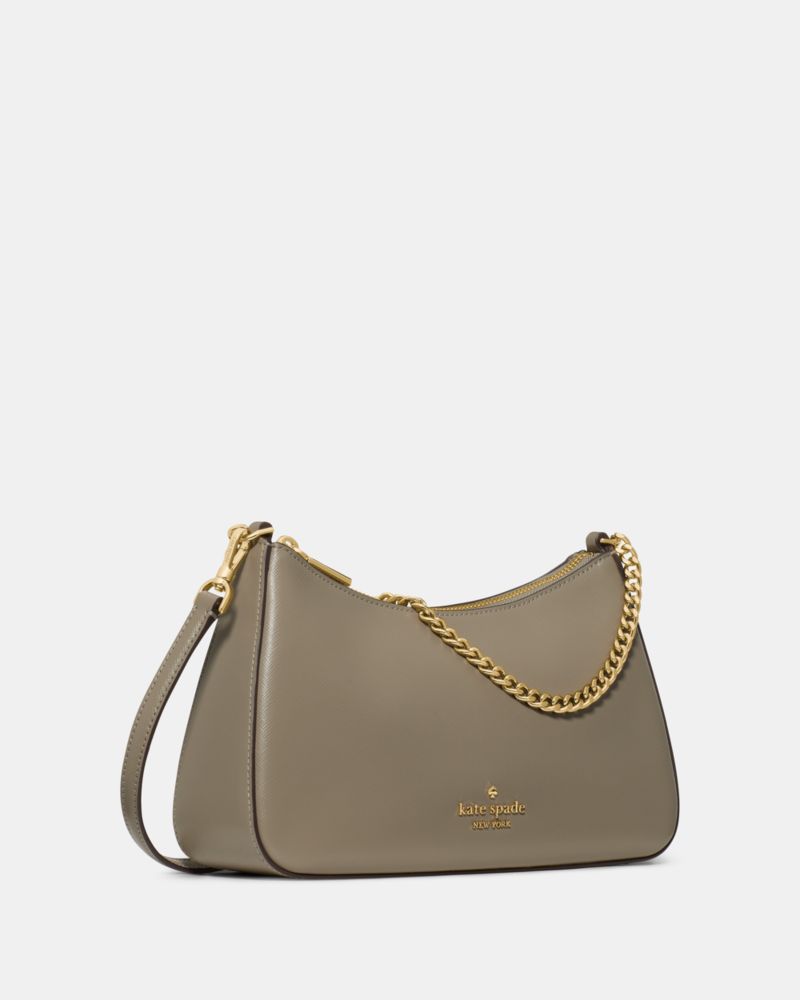 Kate Spade,Margot Convertible Crossbody Bag,Leather,Crossbody,PVC,Metal,Logo,Lined,Gold Metal,Day Party,Gray