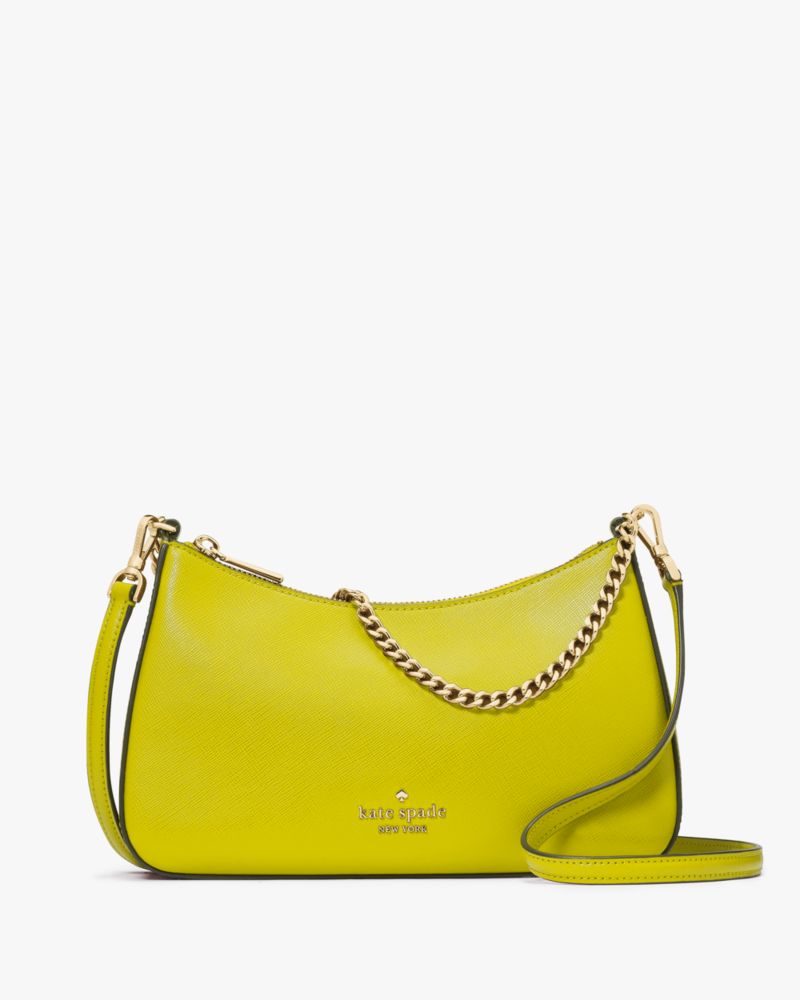 Kate Spade,Madison Convertible Crossbody,Leather,Crossbody,PVC,Metal,Logo,Lined,Gold Metal,Day Party,Green