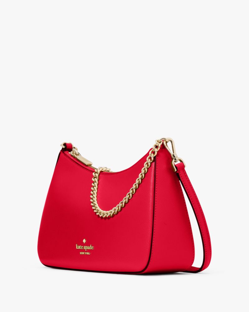 Kate Spade,Margot Convertible Crossbody Bag,Leather,Crossbody,PVC,Logo,Metal,Lined,Gold Metal,Day Party,Red