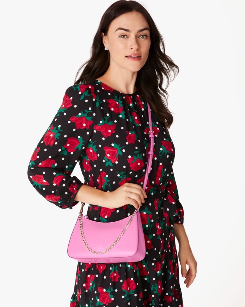 Kate Spade,Madison Convertible Medium Crossbody Bag,Leather,Crossbody,PVC,Logo,Metal,Lined,Gold Metal,Day Party,Pink