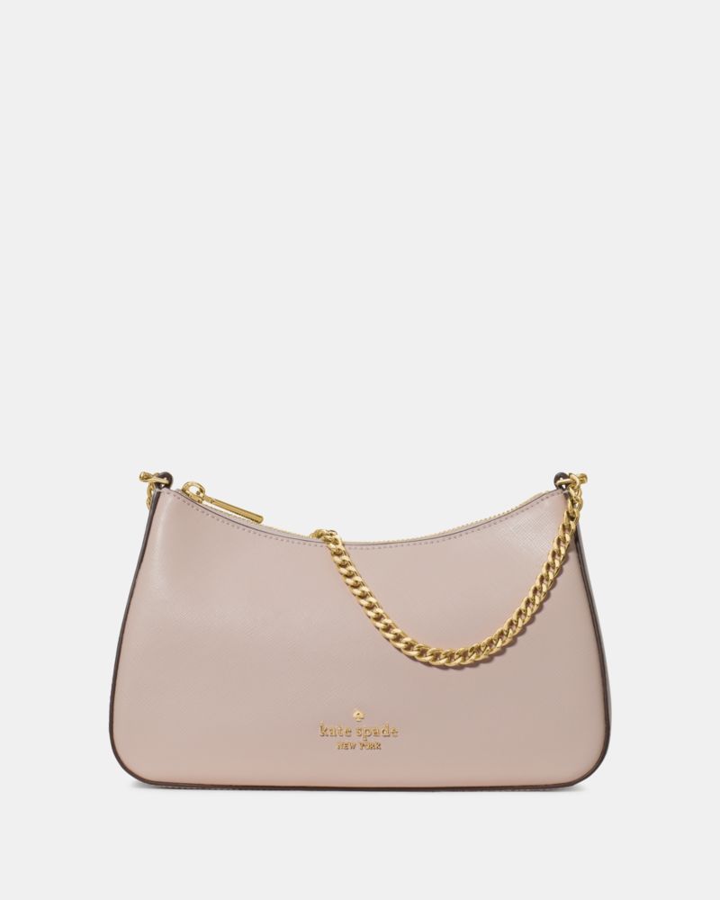 Kate Spade,Margot Convertible Crossbody Bag,Leather,Crossbody,PVC,Metal,Logo,Lined,Gold Metal,Day Party,Beige