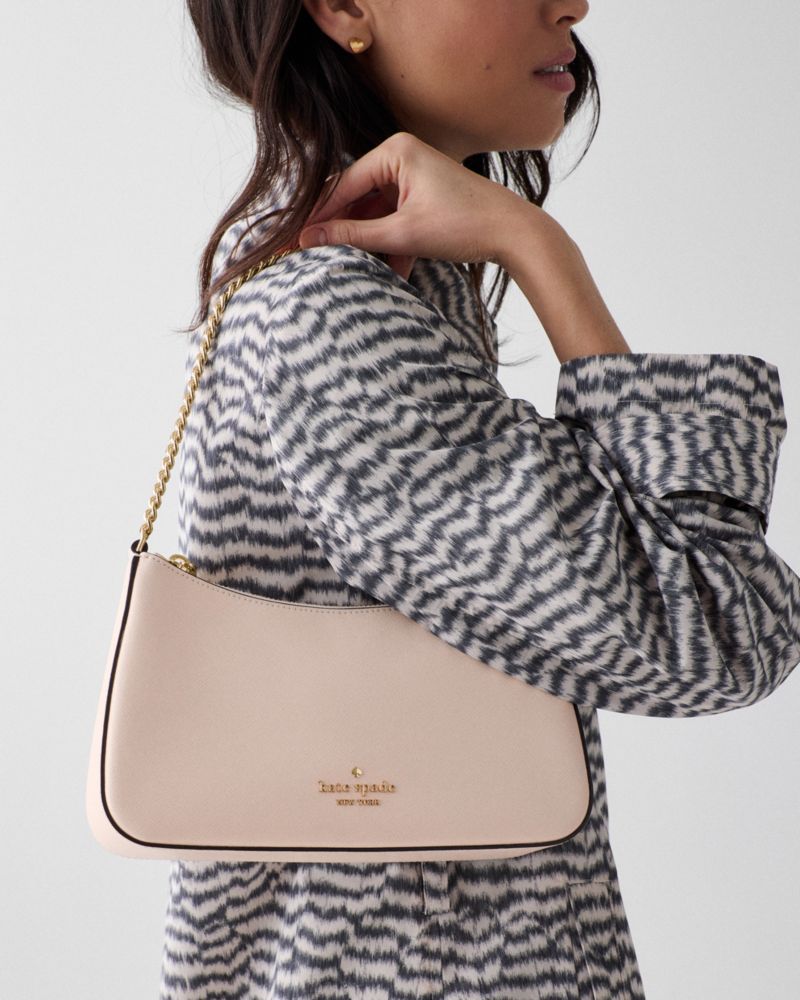 Kate Spade,Margot Convertible Crossbody Bag,Leather,Crossbody,PVC,Metal,Logo,Lined,Gold Metal,Day Party,Beige