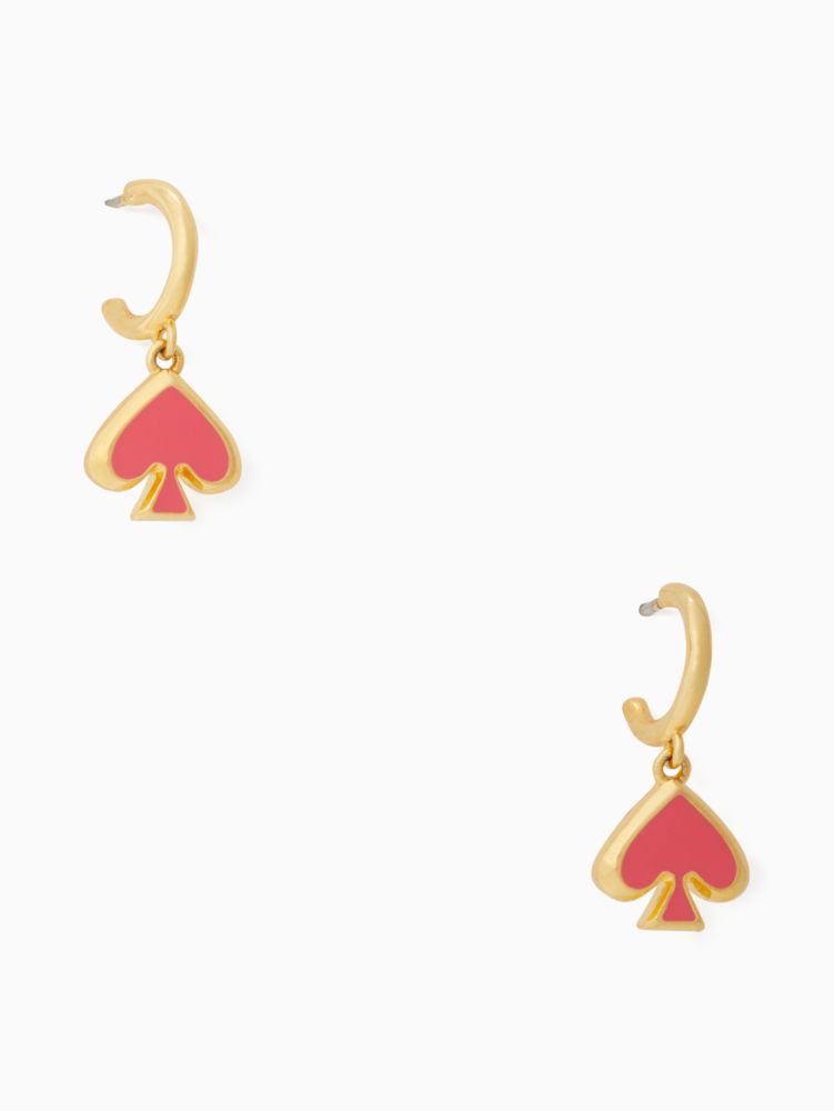 Kate Spade,Everyday Spade Enamel Drop Huggies,Dangle Earring,Huggies,Enamel,Logo,Gold Metal,Work,Casual,Coral