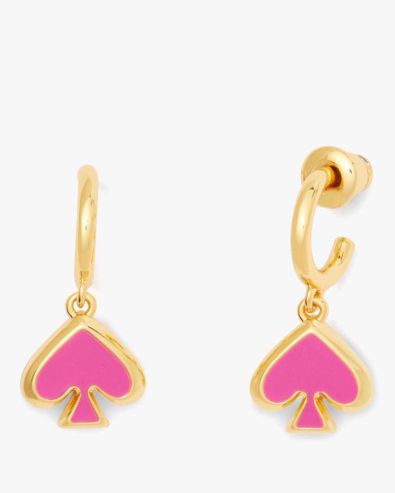 Kate Spade,Everyday Spade Enamel Drop Huggies,Dangle Earring,Huggies,Enamel,Logo,Gold Metal,Casual,Work,Pink