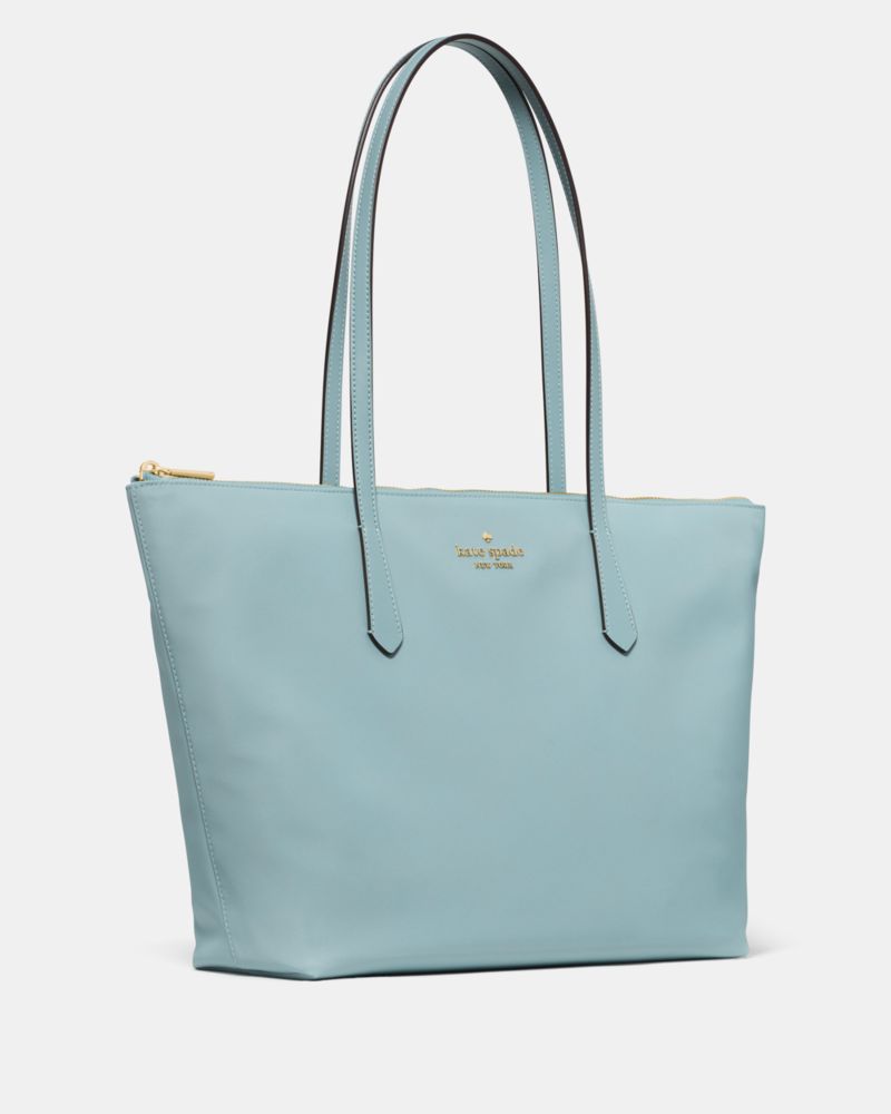 Kate Spade,Kitt Ksnyl Tote Bag,Nylon,Tote,PVC,Word Embellishment,Logo,Lined,Work,Blue