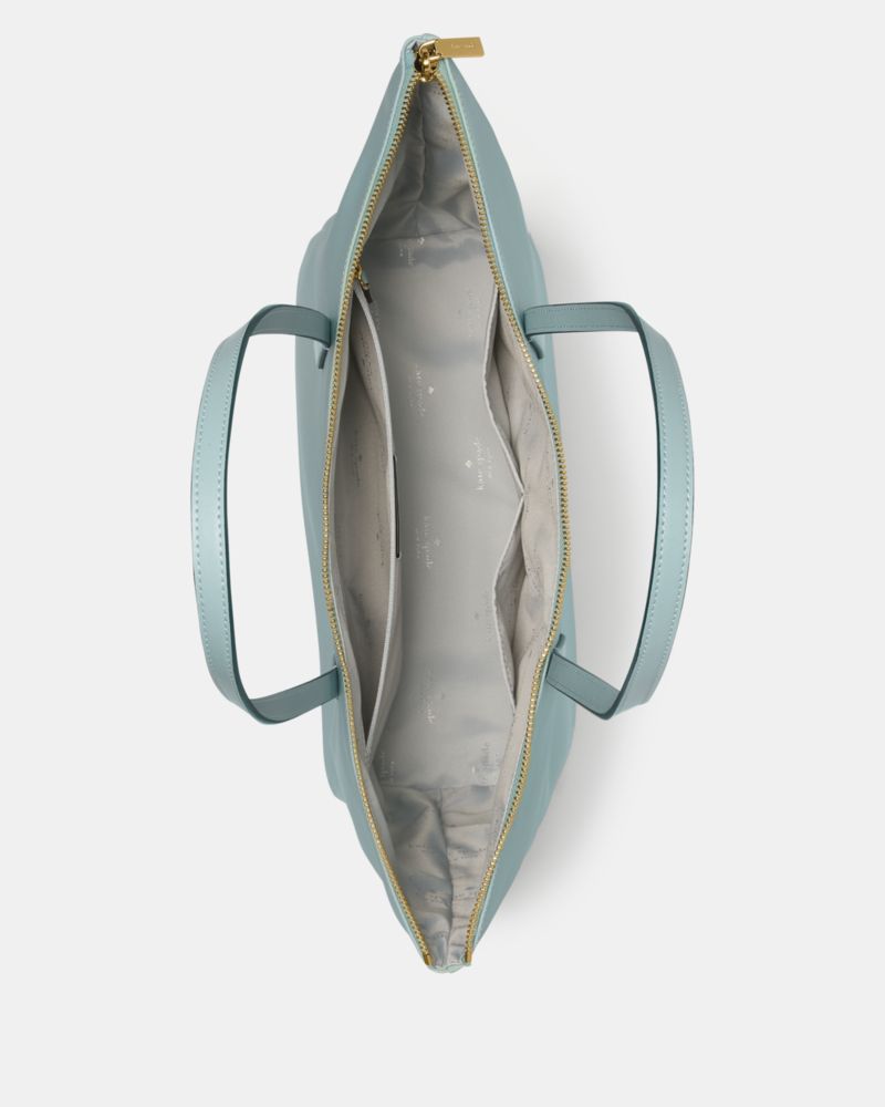 Kate Spade,Kitt Ksnyl Tote Bag,Nylon,Tote,PVC,Word Embellishment,Logo,Lined,Work,Blue