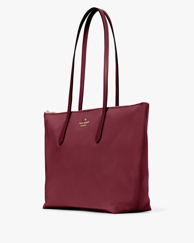 Kate Spade,Kitt Nylon Medium Tote,Nylon,Tote,PVC,Logo,Word Embellishment,Lined,Work,Maroon